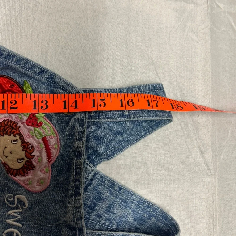 Vintage Strawberry Shortcake Denim Overalls Gingham Ruffle Shortalls 18M RN15435